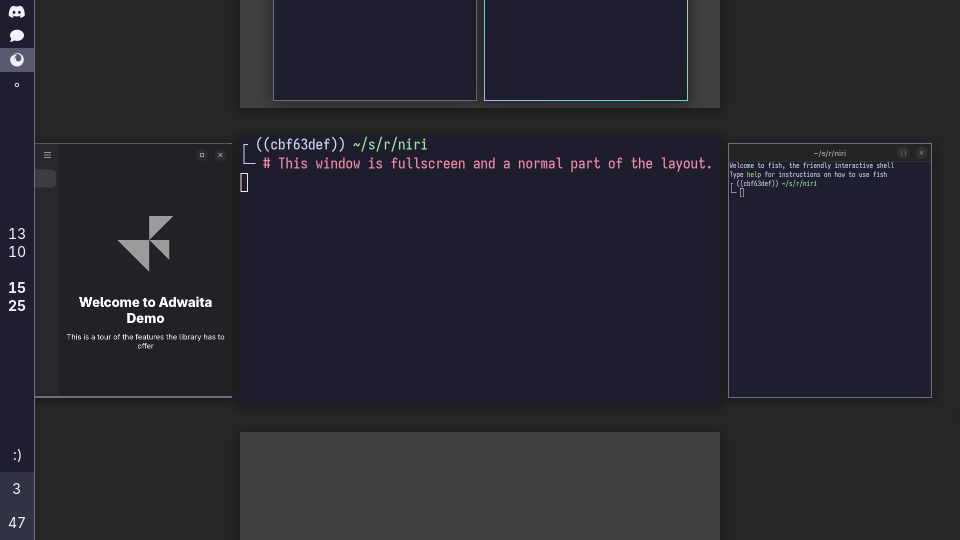 Screenshot of the overview showing a fullscreen window with other windows side by side.